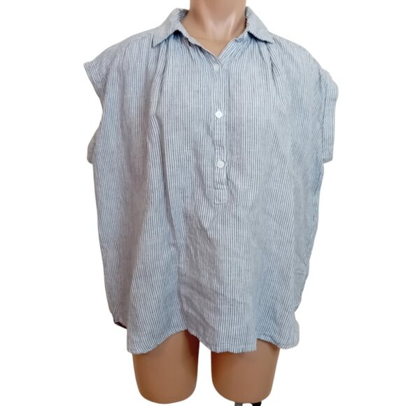 NAIF Tops - New W/ Defects Naif Montreal Blue White Stripes Linen Button Up/ Down Blouse L